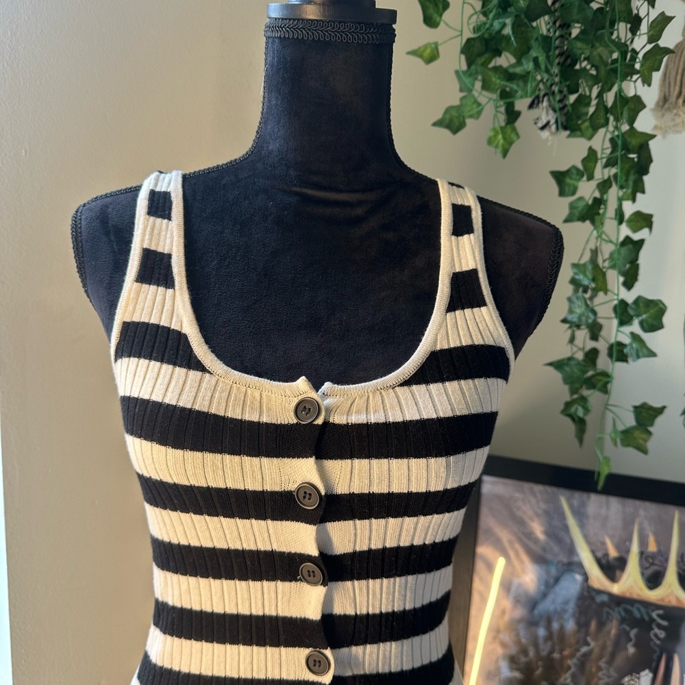 Striped Black and Cream Button-Up Tank Top